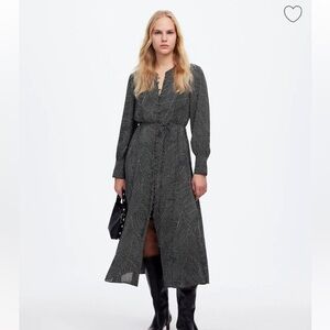 Madewell Tie-Waist Midi Dress in Dot Blouson Shirt Dress Button Down Casual Fall